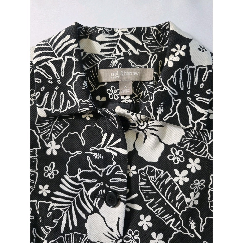 Croft & Barrow Black White Floral Blazer Jacket Cotton Stretch Size S 98% Cotton - Picture 10 of 11